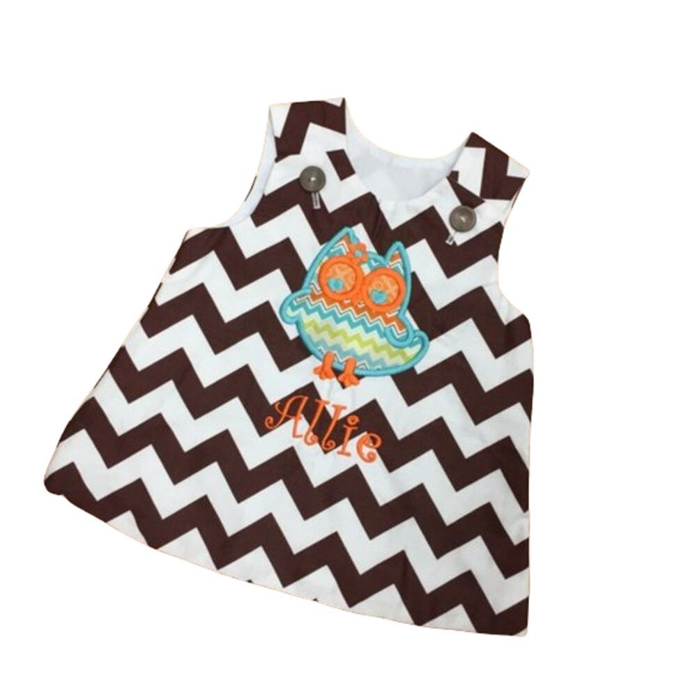 Lolly Wolly Doodle‎ Girls Dress Size 0-3 Months Allie Brown White Chevron Owl